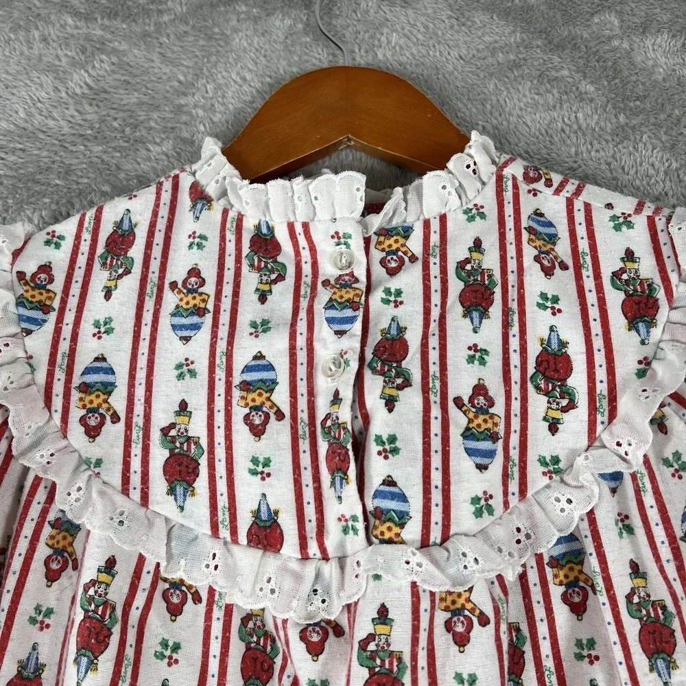 Lanz of Salzburg Pajama‎ Top Girls Size 8 White Clown Stripe Eyelet Lace Vintage